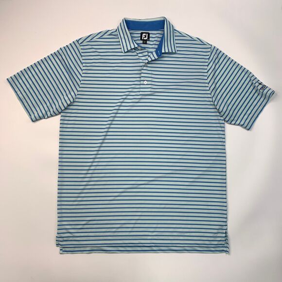 FootJoy FJ Shirt Men XL Extra Large Baby Blue Striped Stretch Shirttail Hem Polo - Picture 2 of 13